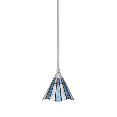 Stem Hung Mini Pendant Shown In Brushed Nickel Finish With 7" Sea Ice Art Glass