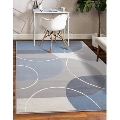 Fresno Blue Cream Grey Modern Geometric Area Rug