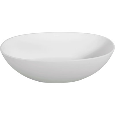 65" Freestanding Solid Surface Bathtub, Luxury Handcrafted Stone Resin Freestanding Soaking Bathtub With Overflow And Pop-Up Drain, Matte White