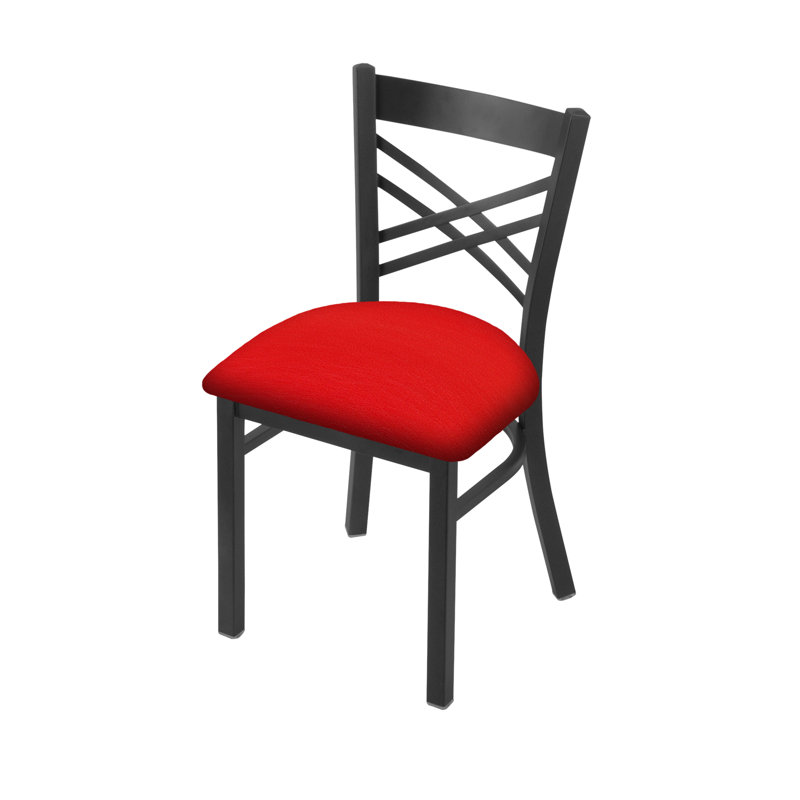 Catalina 18'' H Upholstered Metal Side Chair, Pewter, Vinyl-Canter Red