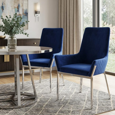  Ensemble de deux chaises d'appoint Bristol en velours bleu et argent Bristol