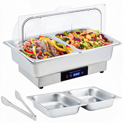 Chauffe-plat électrique chauffant 600W - Chauffe-plat double en acier inoxydable de 9 pte avec contrôle de la température et serveur à couvercle transparent pour les fêtes, les banquets et les restaurants