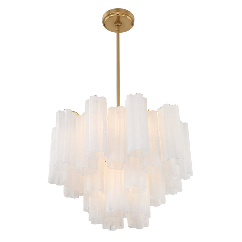 Lustre à niveaux Arras, Laiton vieilli, Blanc laiteux, H 14 po x l 19,75 po x P 19,75 po