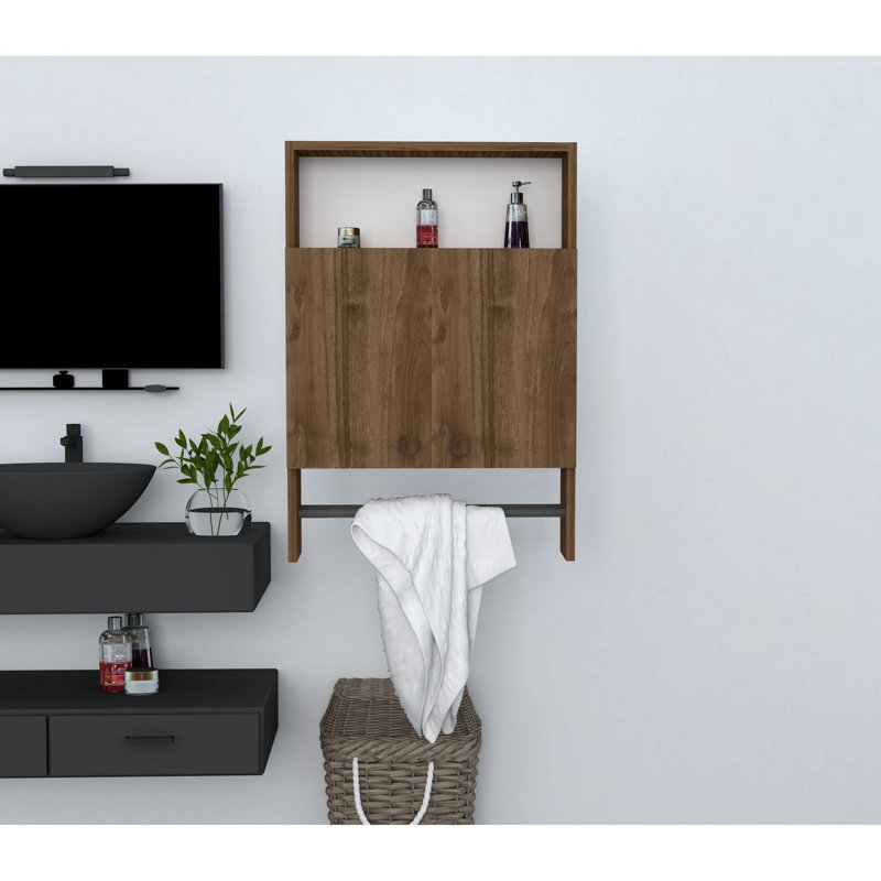 Modern Bathroom Cabinet, Walnut Finish, 23.6 x 34.3 x 5.9 Inches | 100% Melamine Coated Particle Board, Thickness: 0.7 Inches | Wall-Mountable Design with Numerous Shelves for Additional Storage, Stylish & Functional