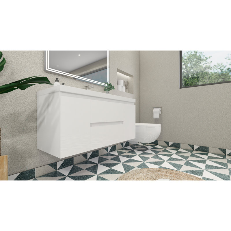 Ensemble de meuble-lavabo mural simple 47 po Korrina, Blanc très luisant