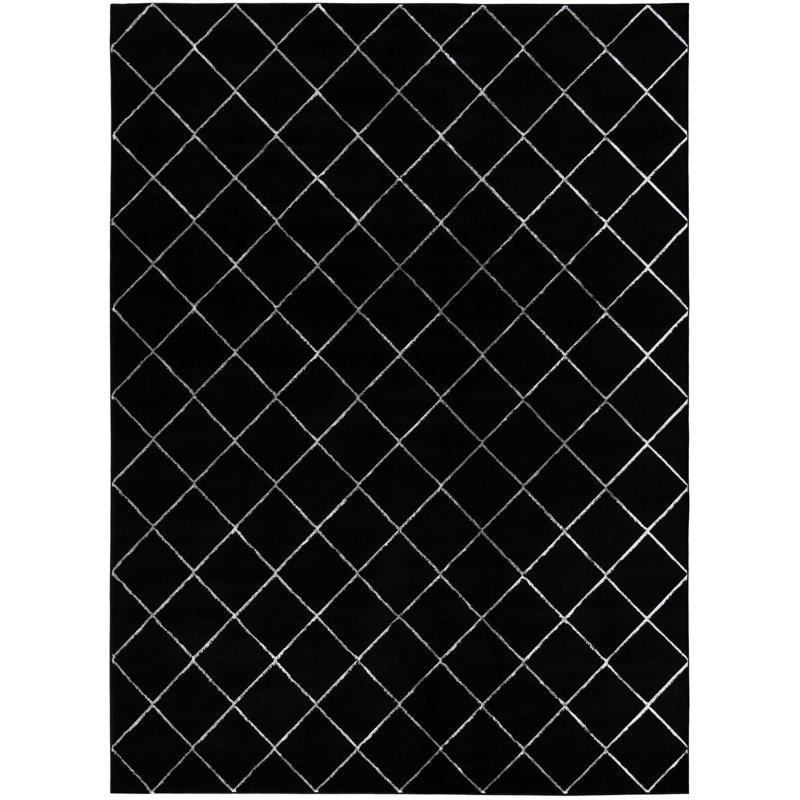 Contemporary Etowah Rug Black and Silver Color, Rectangle 9' x 12'