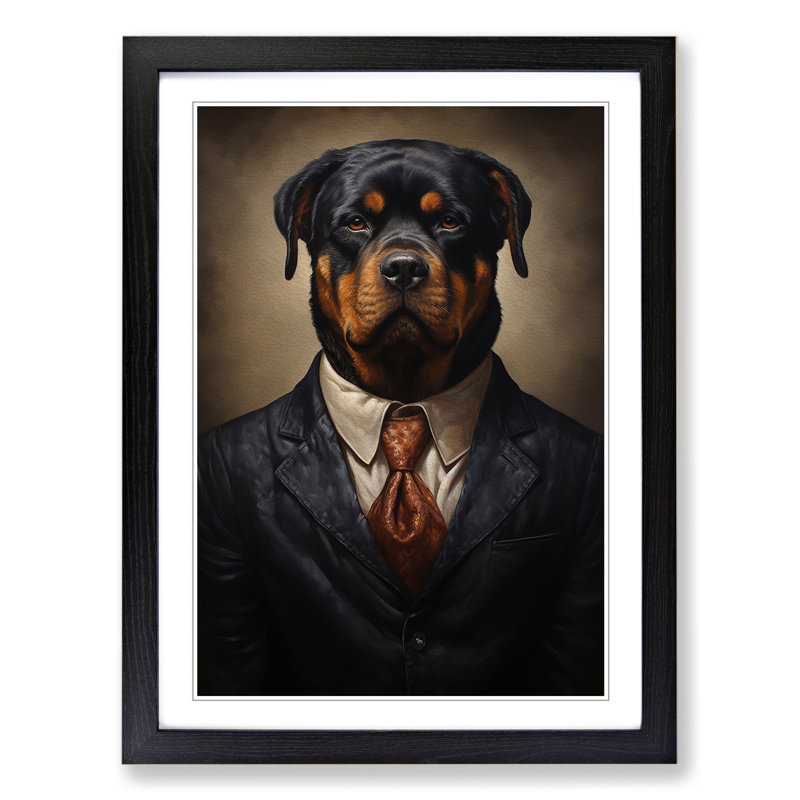 Rottweiler in a Suit Painting - Framed Print, Black Framed, 46cm H x 34cm W