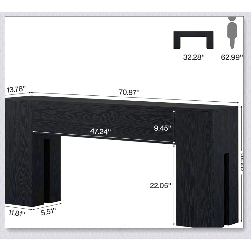 Table de vestibule, console, table de couloir en bois, Noir