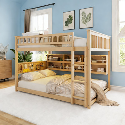 Full Over Full Bunk Bed With Integrated Shelving, Color-Changing Lights And Pegboard
