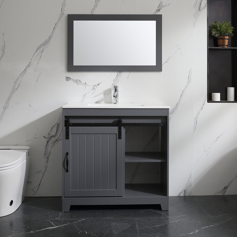 Ensemble de meuble-lavabo simple 36 po avec miroir Litsi, Gris