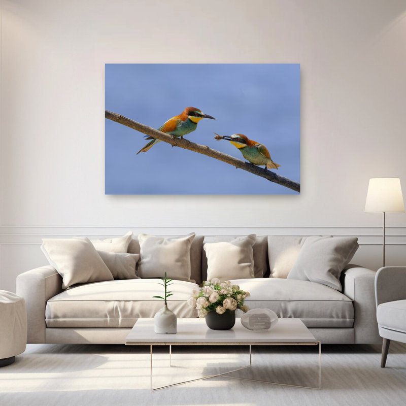 Colorful Bee-Eaters Feeding Colorful Vibrant Abstract Bee Bird Nature Summer Wall Art Print 1 Piece Wrapped Canvas Wall Art