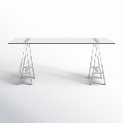 Kapri Glass Stainless Steel Writing Desk Executive Desk Computer Desk