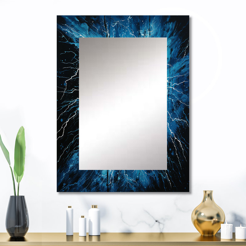 Lightning Electric Symphony Pointillism II - décor de miroir mural unique, grand miroir traditionnel, art imprimé en métal