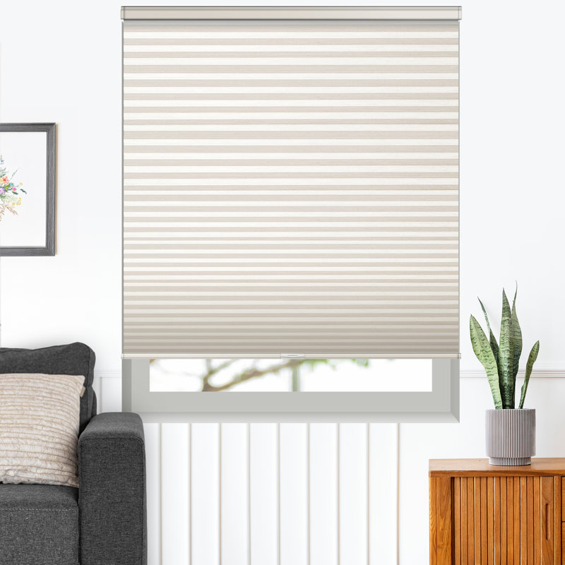 Store cellulaire sans chaîne filtrant la lumière, Rayure - Taupe, L 52 po x L 72 po