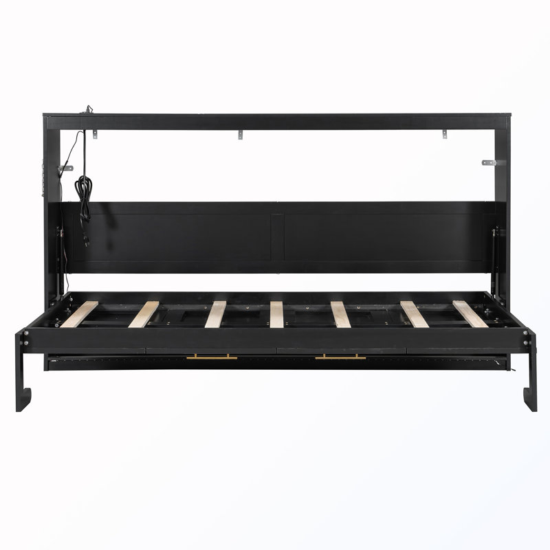 Lit escamotable simple pliant sur le côté avec éclairage DEL et prise USB intégrée, Twin, Black