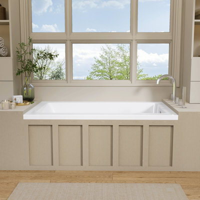 54 In. X 32 In. Rectangular Drop-In Soaking Bathtub Acrylic Bathroom Soaking Bath Tub With Right Drain In White
