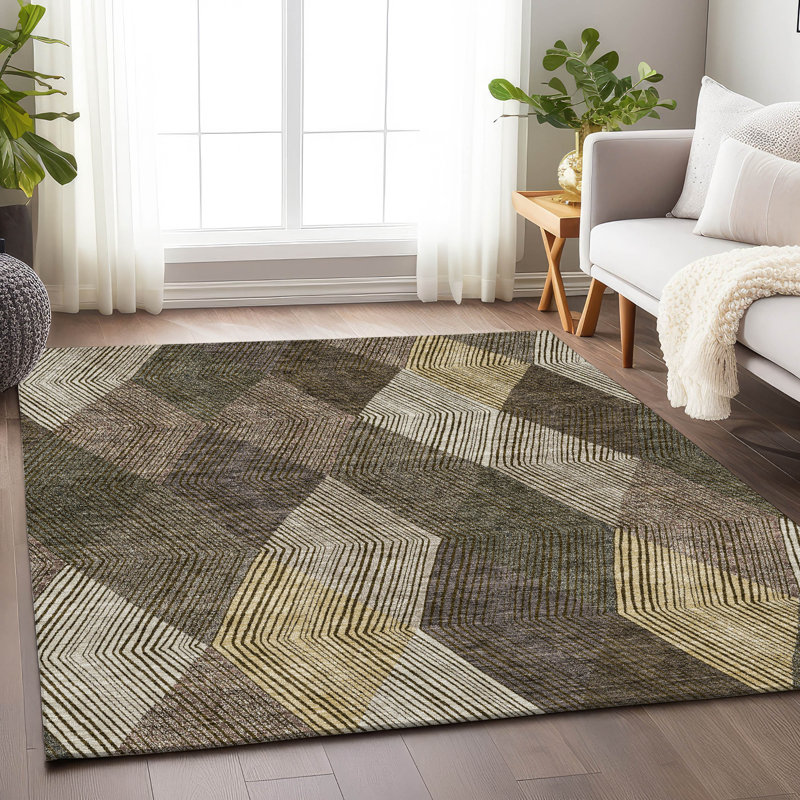 Tapis brun Prisco lavable à la machine de qualité supérieure, Rectangulaire 8 pi x 10 pi