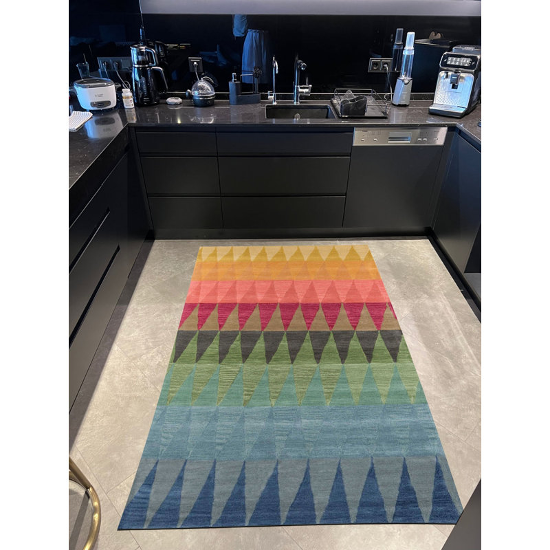 Tapis multicolore à motif géométrique tissé, Rectangle 4 pi 11,06 po x 9 pi 10,11 po