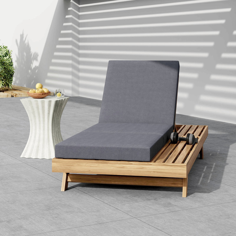 Lounge Chaise Set, Space Available On One Side, Acacia Solid Wood In Light Brown With Lounge Cushion (Dark Grey & Triple Fold) – Matching Cream Version Available