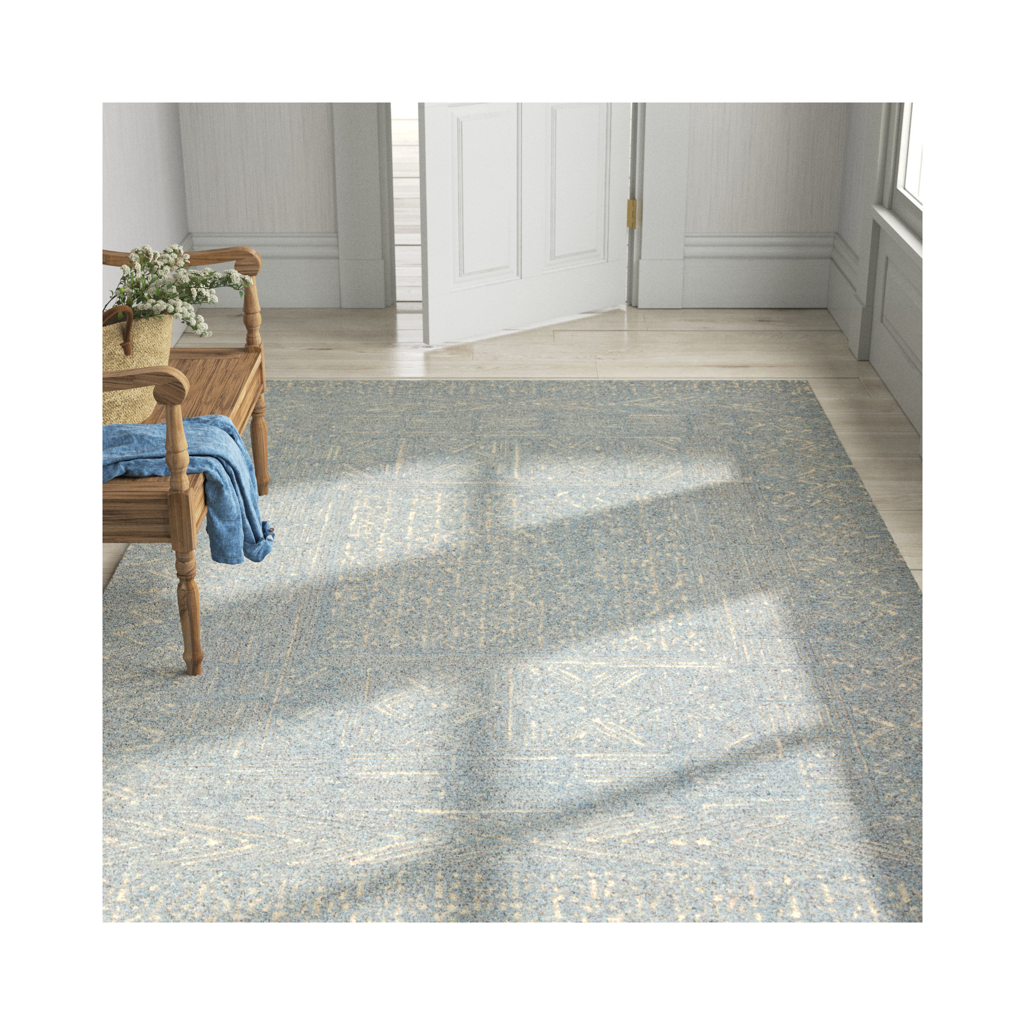 Christie Handmade Blue/Cream Rug, Rectangle 6' x 9'