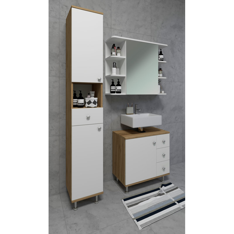 Audriauna Freestanding Bathroom Cabinet, White / Brown