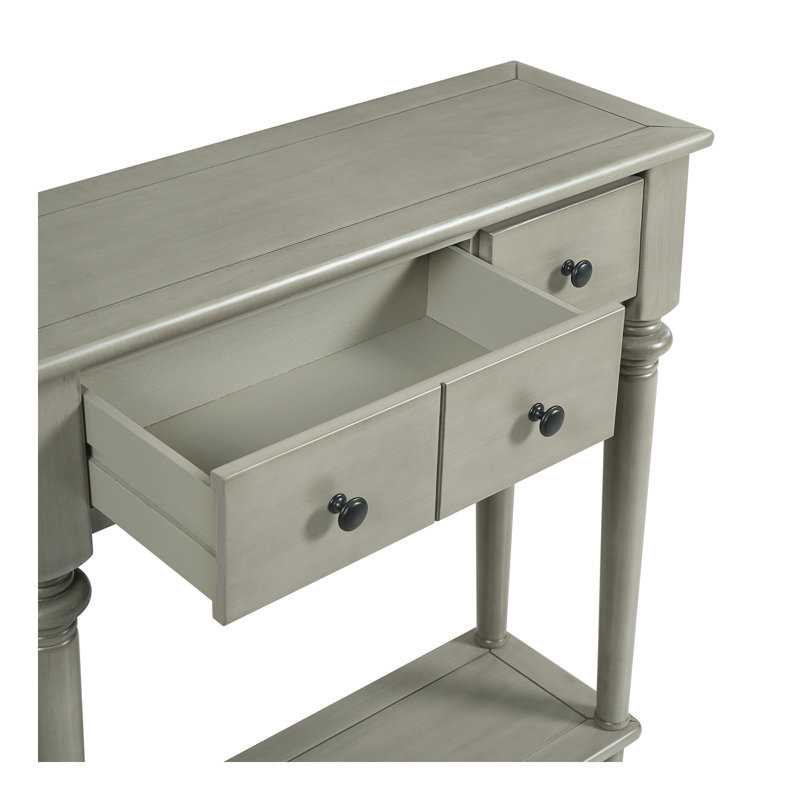 Table d'entrée avec 4 tiroirs, console rétro avec tablette ouverte pour les entrées, les salons et les couloirs (gris délavé)