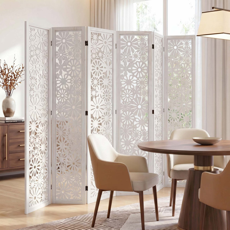 Cloison pliante 67 po Floral, 6, Distressed White