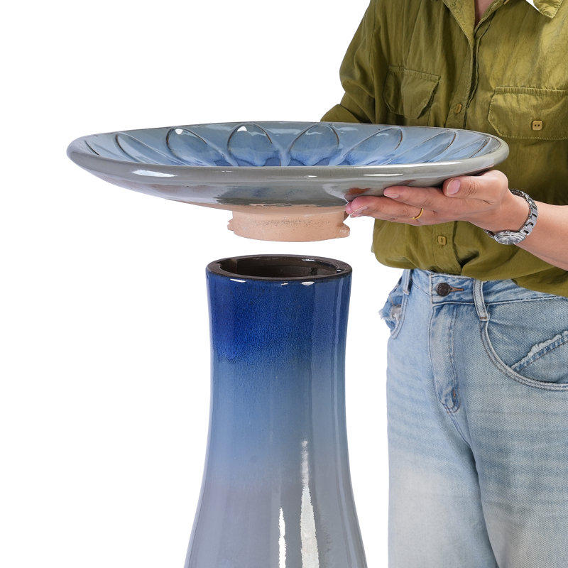 Bain d'oiseaux en céramique pour patio, jardin, Bleu