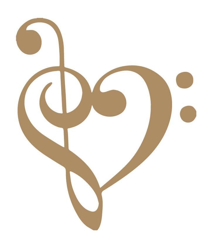 Décalcomanie murale coeur musical, Brun pâle, H 48 po x l 40 po x P 0,01 po