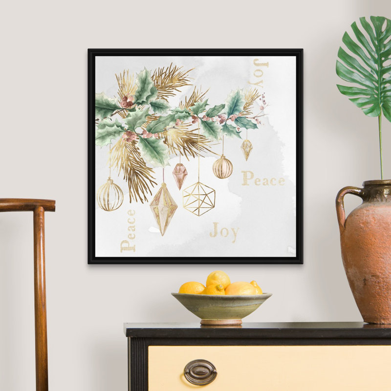 Peace & Joy Branch-impression d’art textuel sur toile, Cadre noir, H 26 po x l 26 po x P 1,75 po