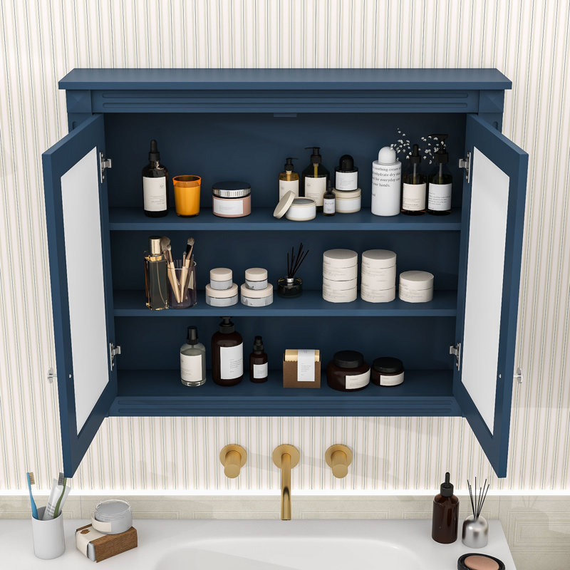 Armoire à pharmacie murale avec miroir et tablettes réglables, Blue
