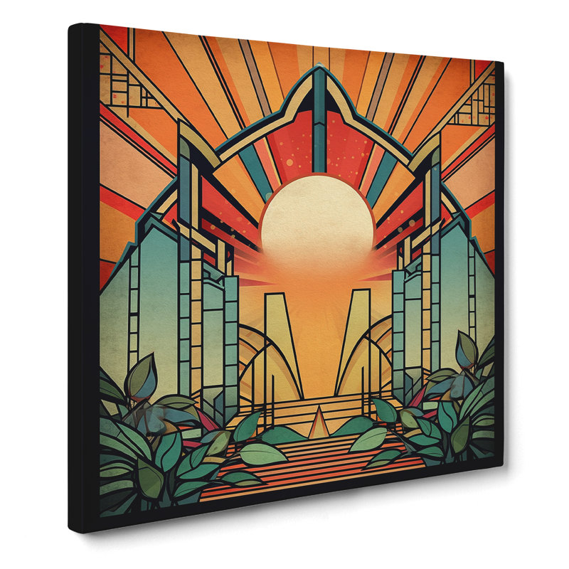 Sunrise Art Deco No.3 - Wrapped Canvas - Framed Print, 50cm H x 50cm W x 3cm D