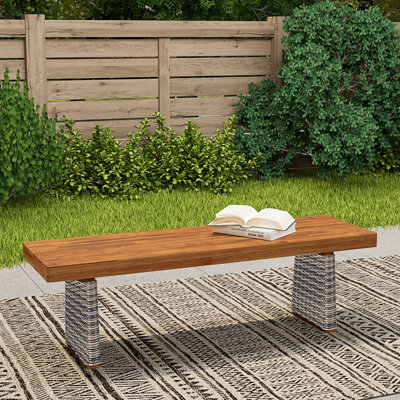 1Pcs Outdoor Bench With Handwoven Rattan Legs by Latitude Run