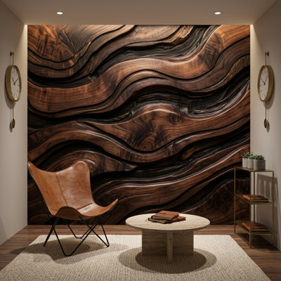 Walnut Grain Wallpaper Dark Wood 3D Carved Texture Wall Mural