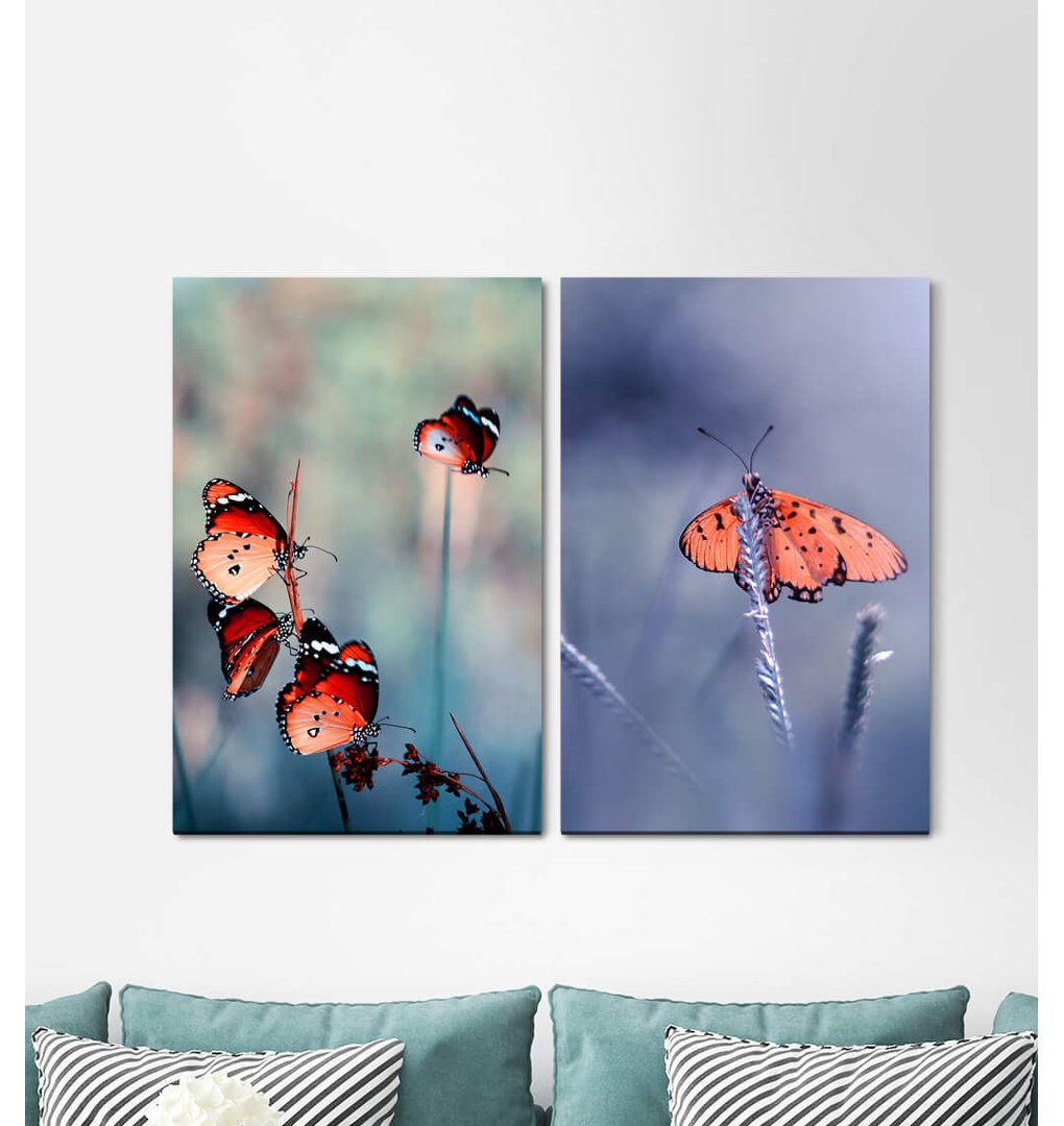 2-tlg. Leinwandbilder-Set - Fotografie „Blue Butterflies Spring Spring Wings”