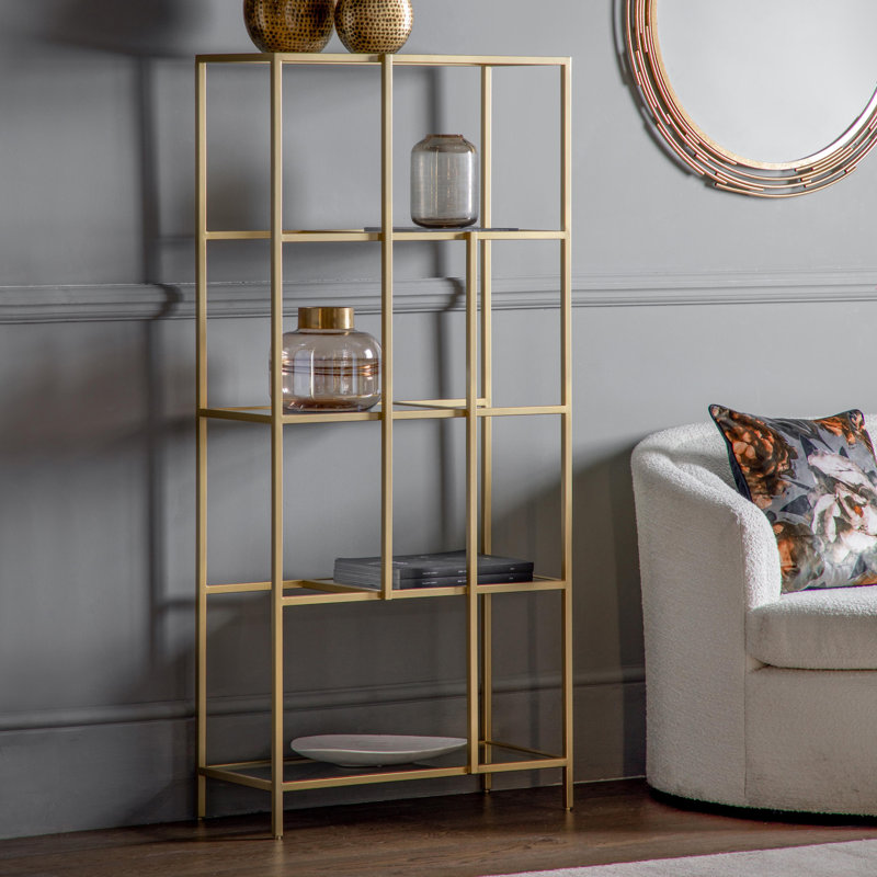 Carmo 150cm H x 70cm W Glass Etagere Bookcase, Champagne