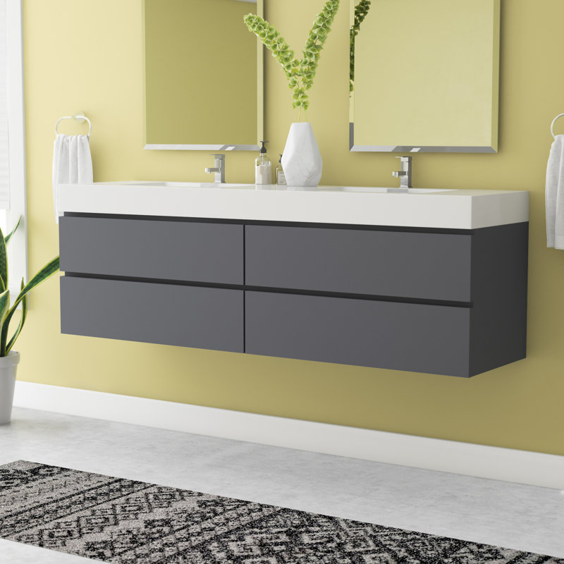 Leni 70.75'' Double Bathroom Vanity with Acrylic Top, High Gloss Gray