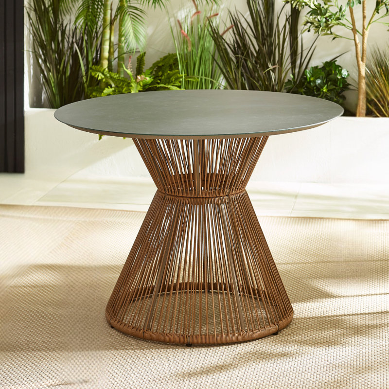 Halleli Circle Glass Outdoor Dining Table - 100 cm W 100 cm D, Black
