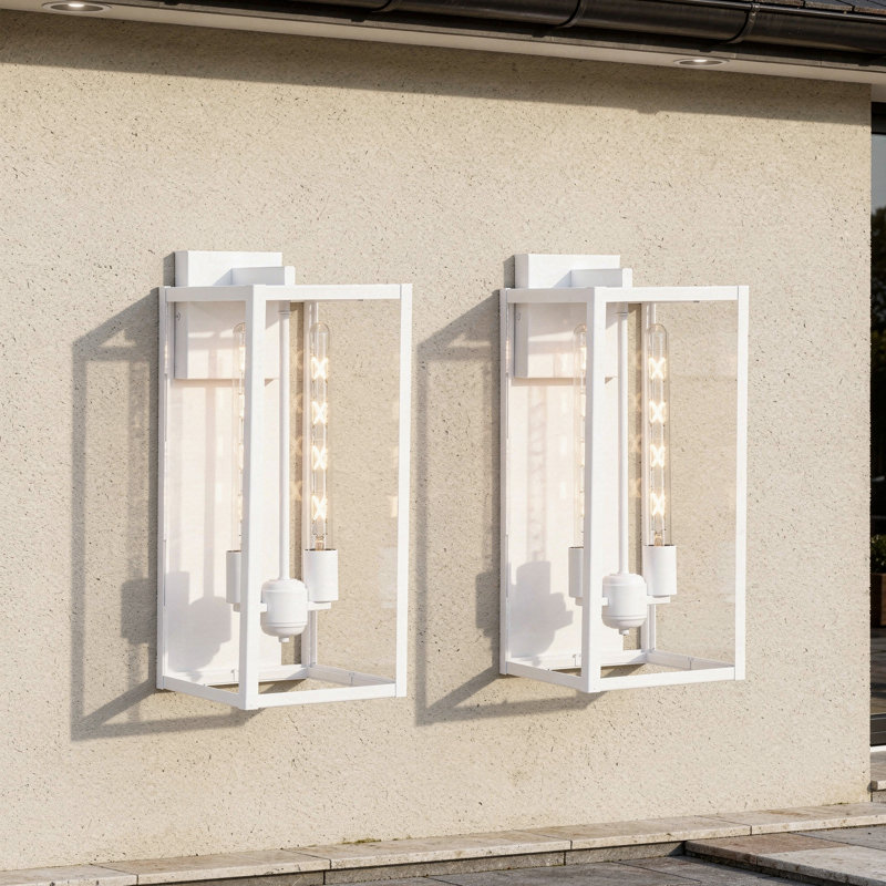 Black Rectangular Double-Bulb Outdoor Walllamp(Set Of 2), 15.75" H x 6.29" W x 7.87" D, Black