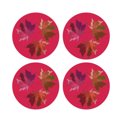 Autumn Leaves Vegan Leather Round Pebble Placemat
