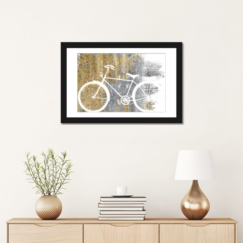 «Gilded Bicycle», impression sur toile tendue, H 16 po x l 24 po x P 1 po, Papier d'art encadré noir, Blanc
