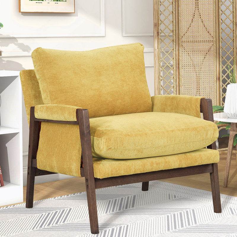 Fauteuil Mid-Century moderne en velours, jaune, Jaune