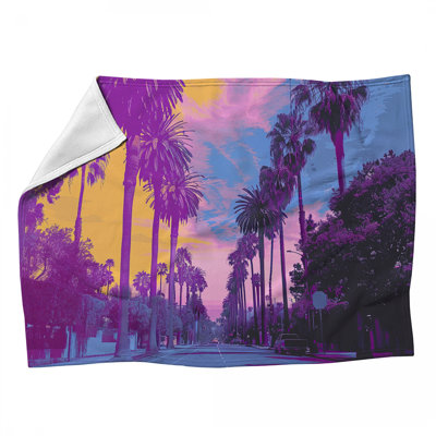 Jeté en molleton Palm Trees Street - Jetés paysage pour canapés ou lits