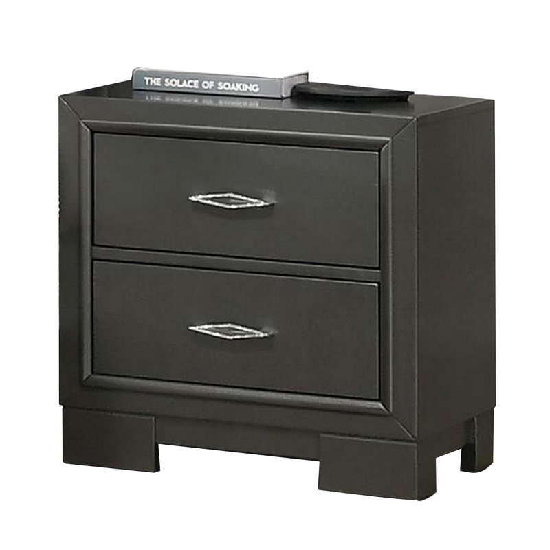 Table de chevet 23 pouces Aliso, 2 tiroirs, pieds de support, bois massif, gris foncé
