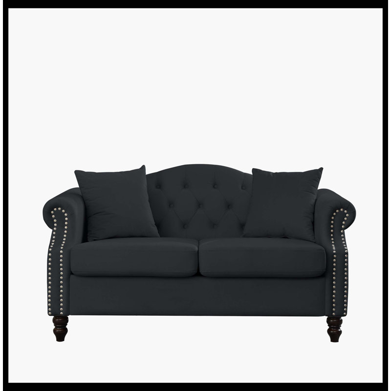 Canapé Chesterfield Meghans, H 32 po x l 57 po x P 30 po, Velours noir