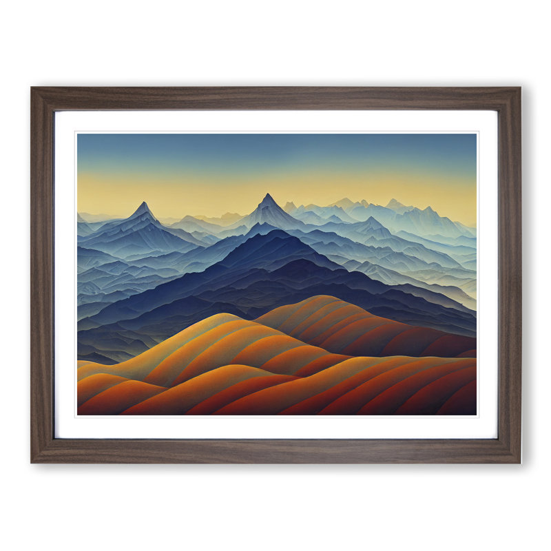Iconic Mountain Sunrise - Single Picture Frame Print, 25cm H x 34cm W x 2cm D, Walnut