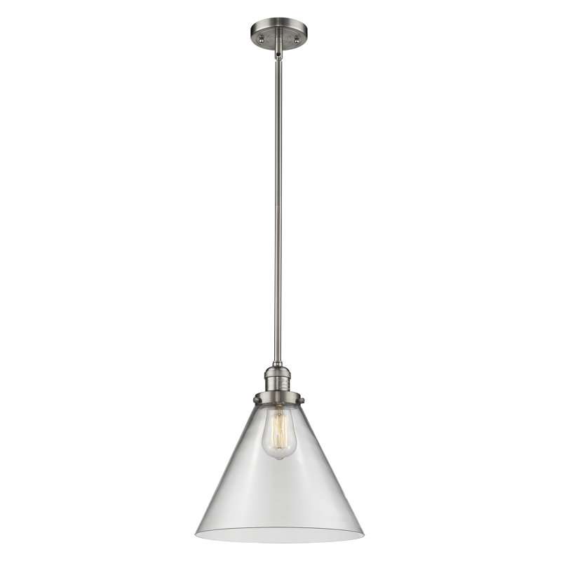 Luminaire suspendu conique à 1 lumière Anner, Transparent, Nickel satiné brossé