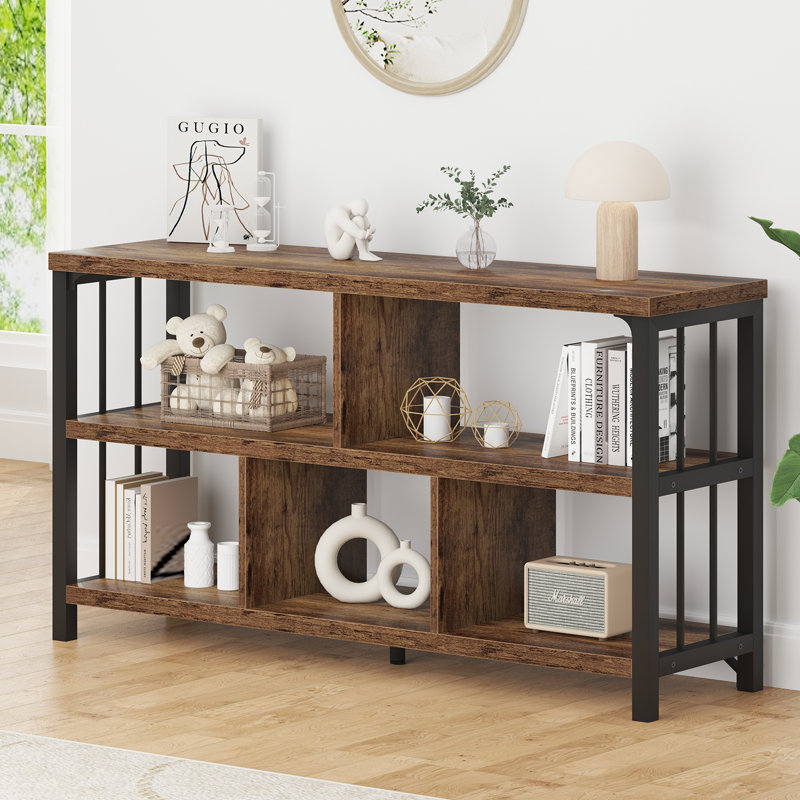 Mischa Bookcase, Rustic Brown, 30" H x 47.2" W x 13.4" D