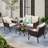 5 Pieces Patio Furniture Set,Outdoor Conversation Set with 2 Round Side Tables,Modern Metal Outdoor Couch with Waterproof Cushions for Backyard,Porch-1899881383