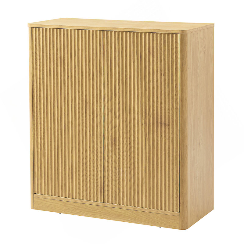 Modern Wavy Sideboard Storage Cabinet - Curved, Natural Wood Look - 2 Door - 31.5" Kitchen/Living Room Console | Gift Idea